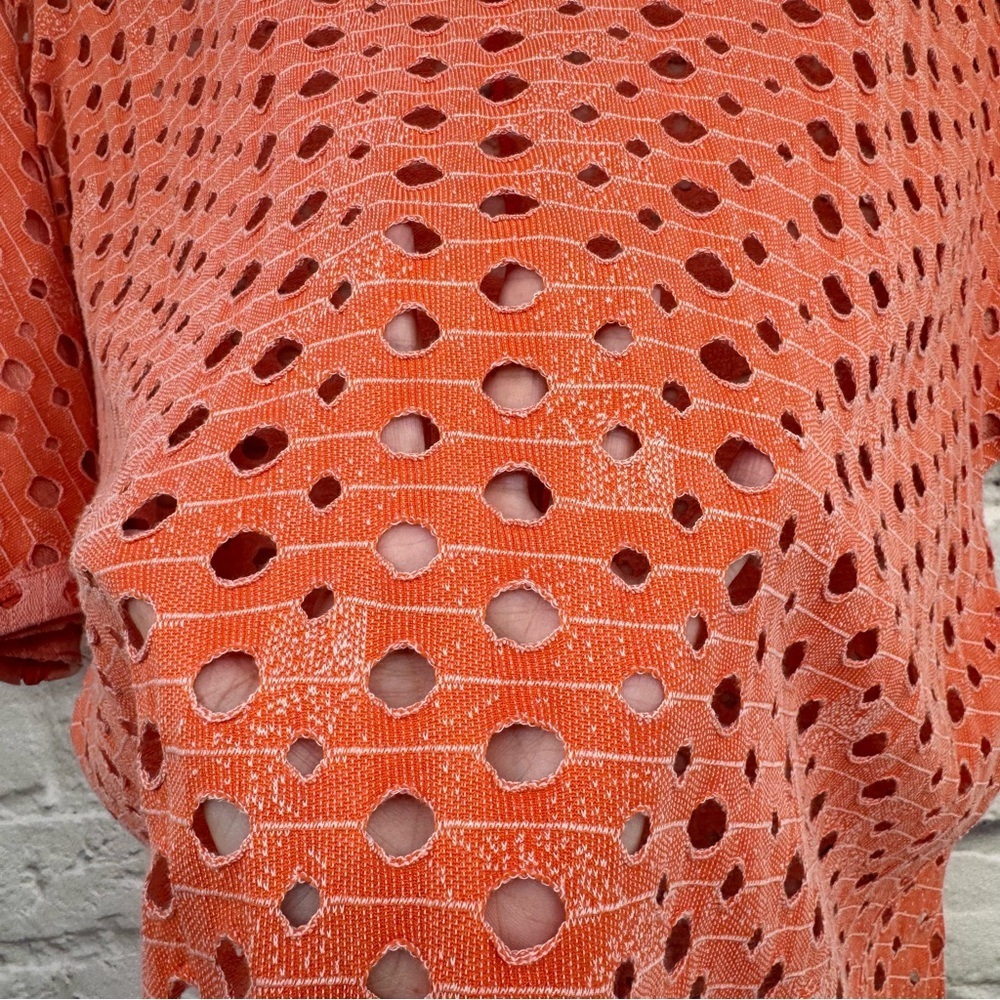 Clara Sunwoo Oversized Laser-Cut Perforated Knit Top - Coral/Orange XS - Picture 5 of 12